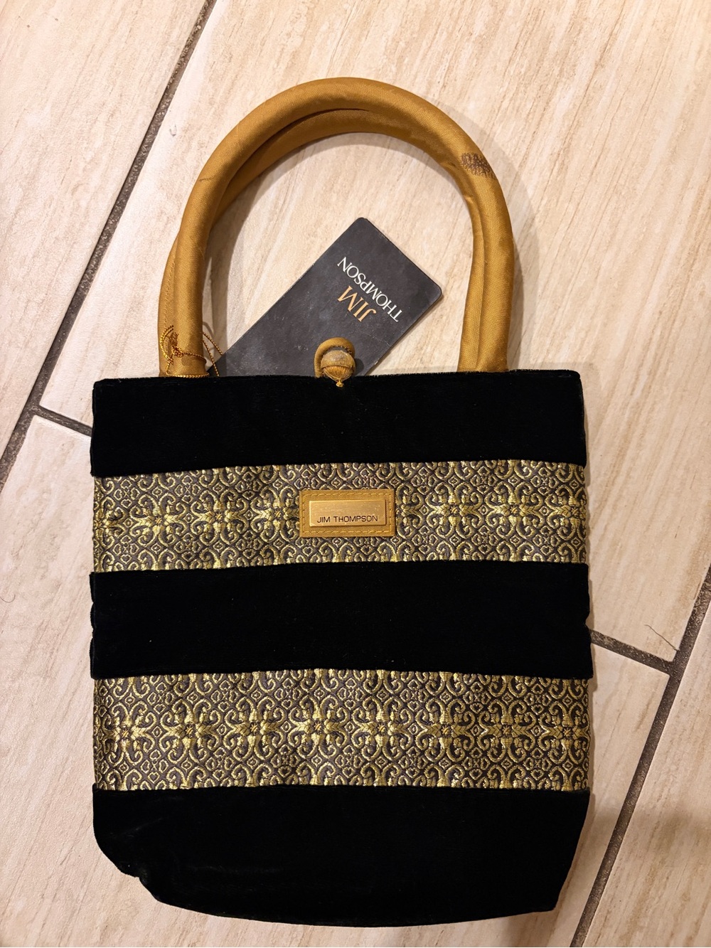 Jim Thompson Vintage Black and Gold Mini Tote Bag with Tag